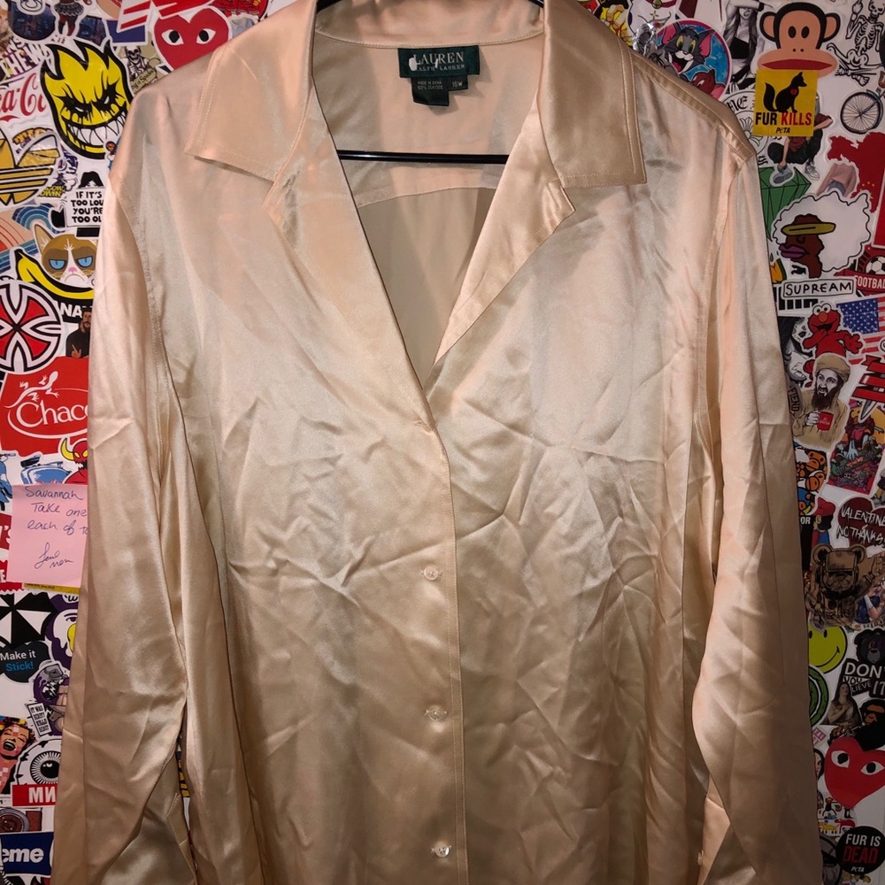Vintage 100% silk, Ralph Lauren peach blouse.